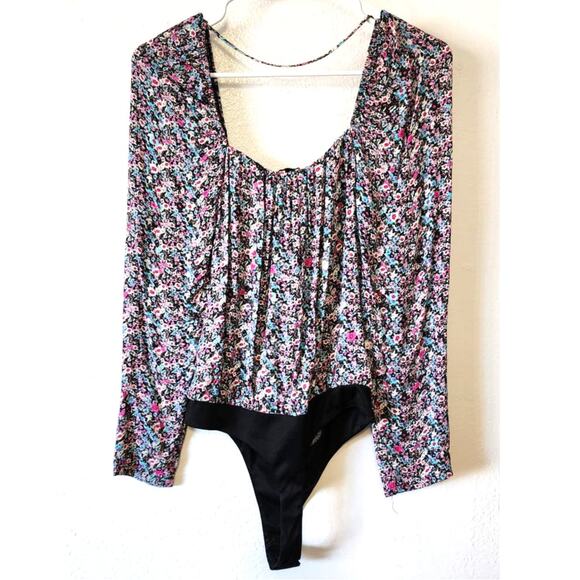 AFRM Nordstrom Floral Long Sleeve Bodysuit Black Multi XS NEW - Picture 2 of 7